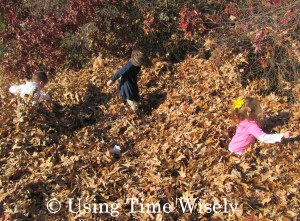 Playing in a pile of leaves