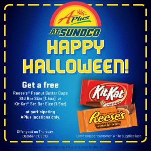 APlus Sunoco: FREE Reese’s or Kit Kat with Coupon – October 31, 2013
