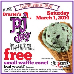Bruster’s: PJ Day – Saturday, March 1, 2014